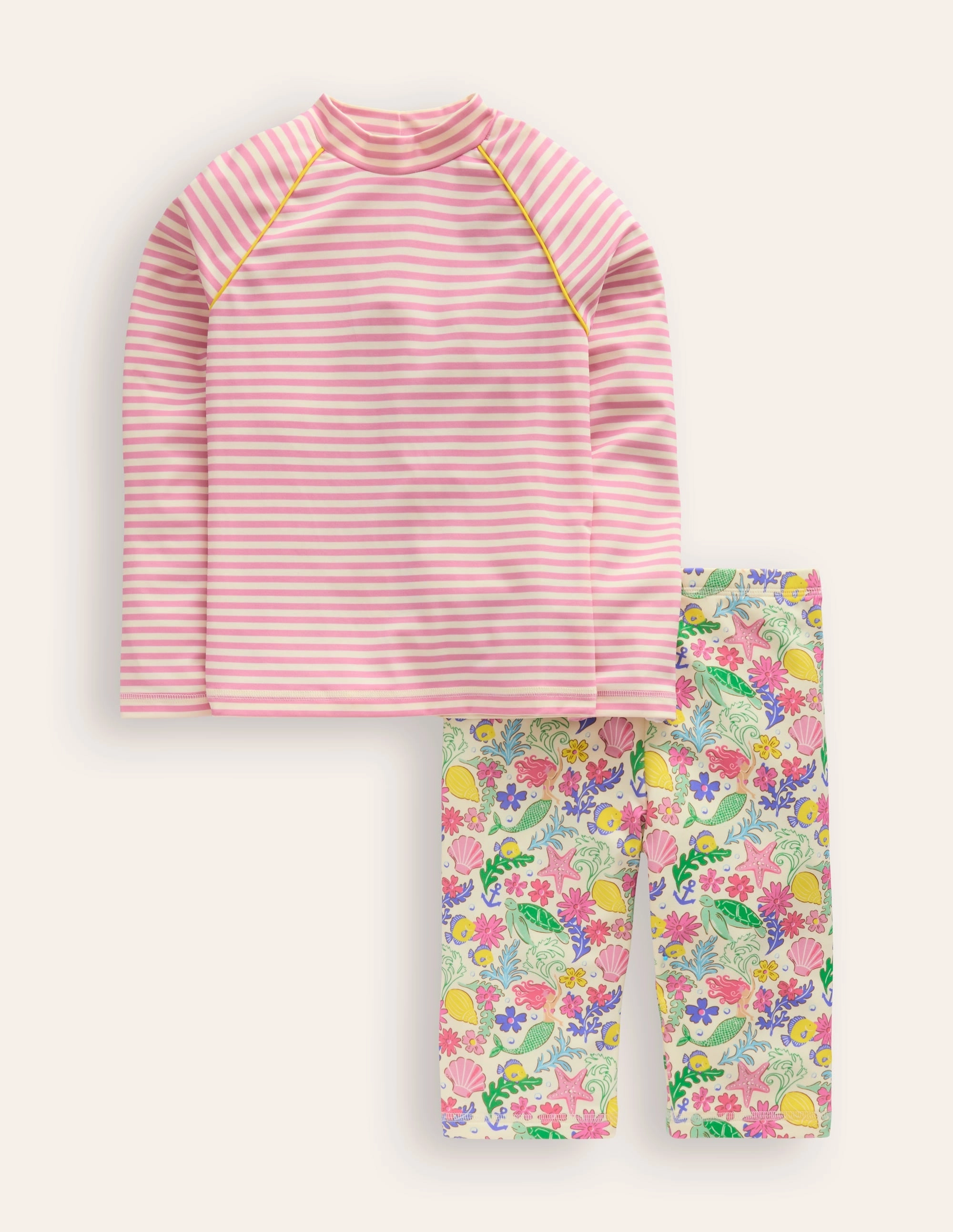 Sun Safe Rash Vest Set-Multi Mermaid Ditsy Quick Absorb Drainage Space Saving