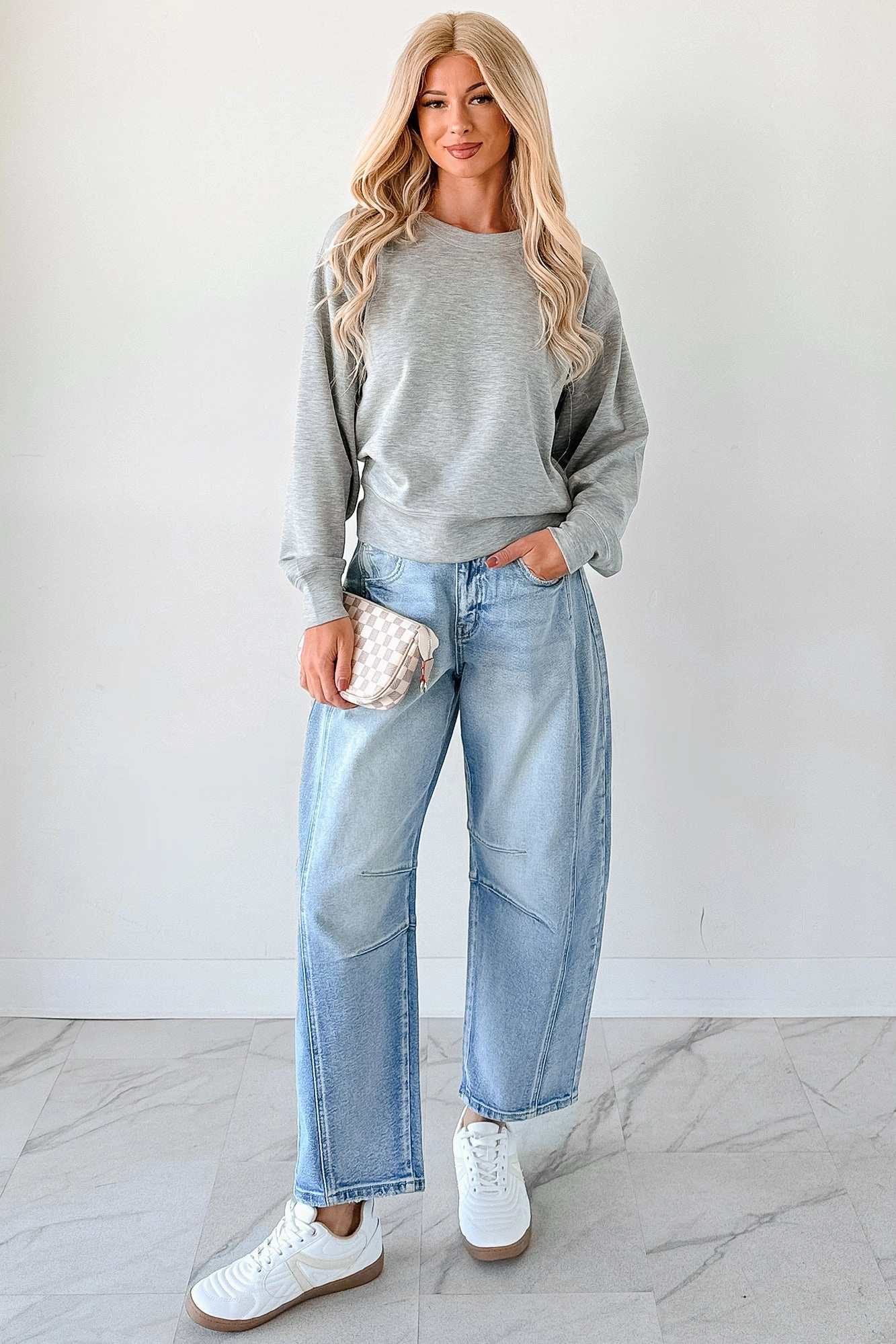 Call It A Day Classic Crewneck Sweatshirt (Grey) Layered Hem Detailing