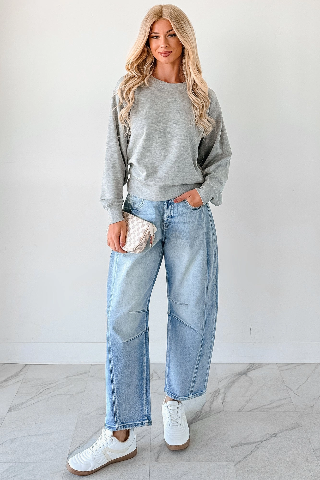 Sporty Cardigan Tubular Body Construction Call It A Day Classic Crewneck Sweatshirt (Grey)