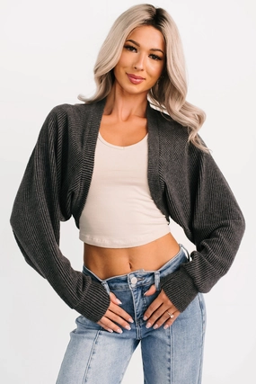 VNeckline Lounge Cloud Ribbed Long Sleeve Shrug (Charcoal)