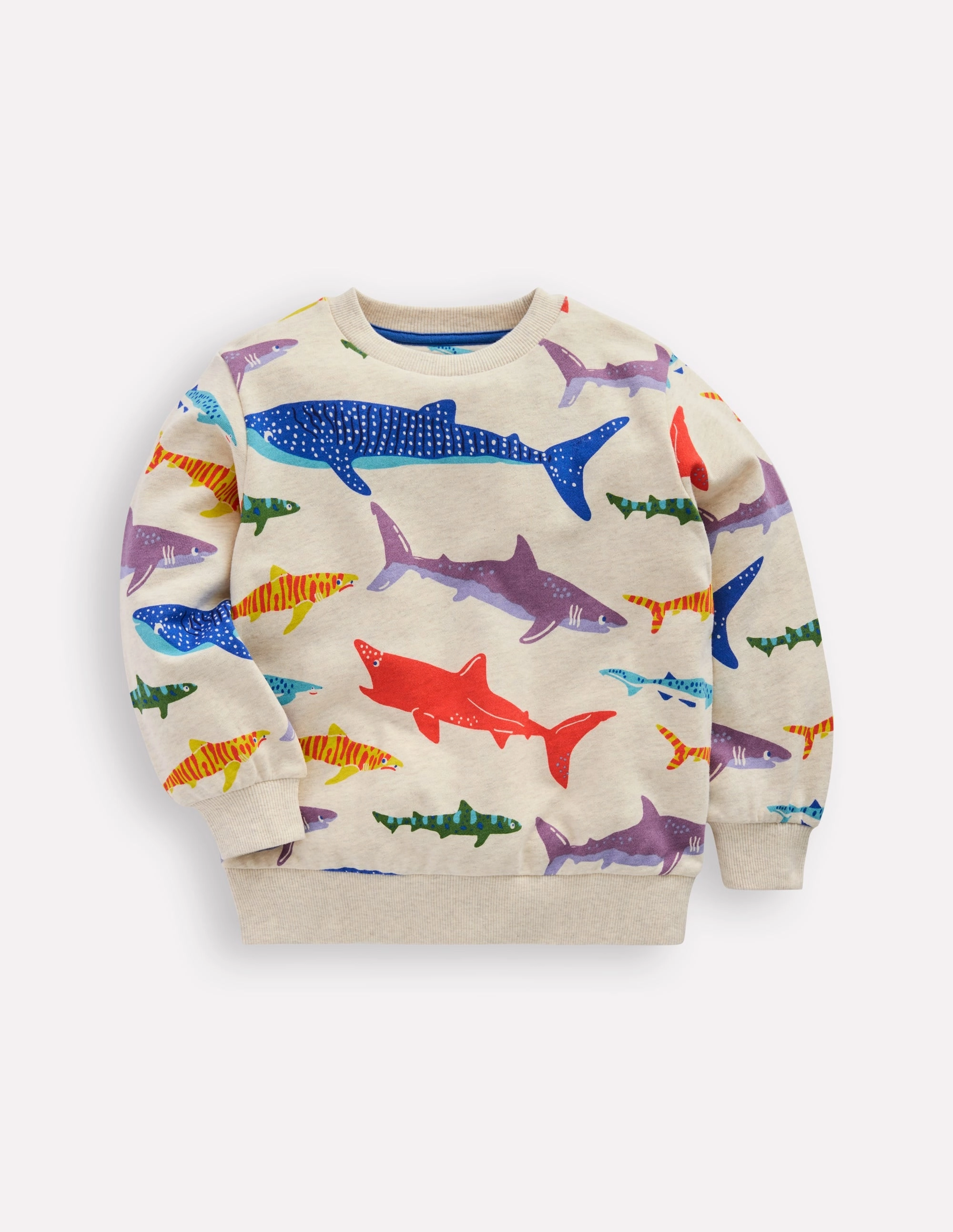 Printed Sweatshirt-Riso Shark Layered Neckline Reflective Accent Trim