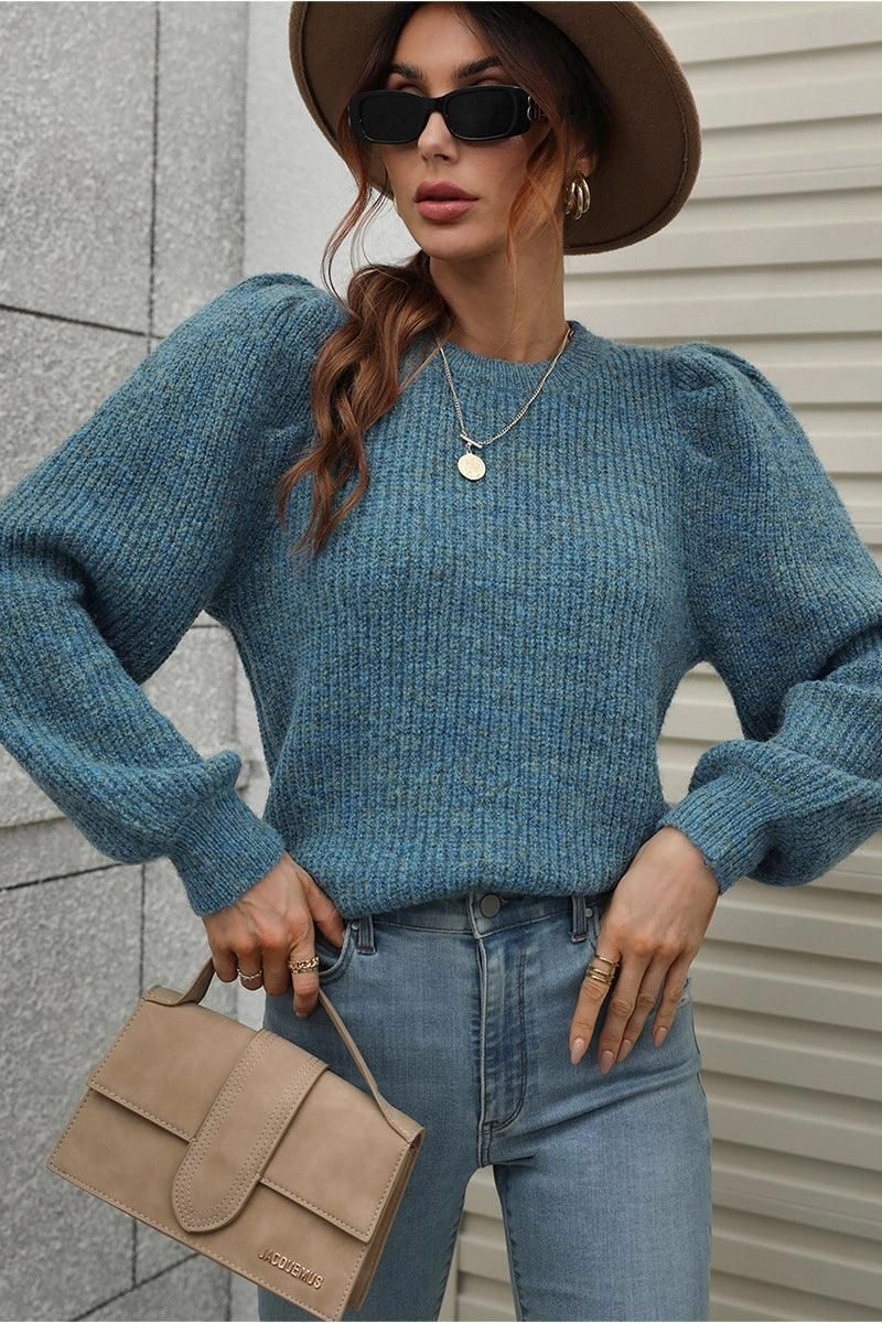 LOOSE FIT LEG OF MUTTON SLEEVE KNIT WARM SWEATER Relaxed Tee