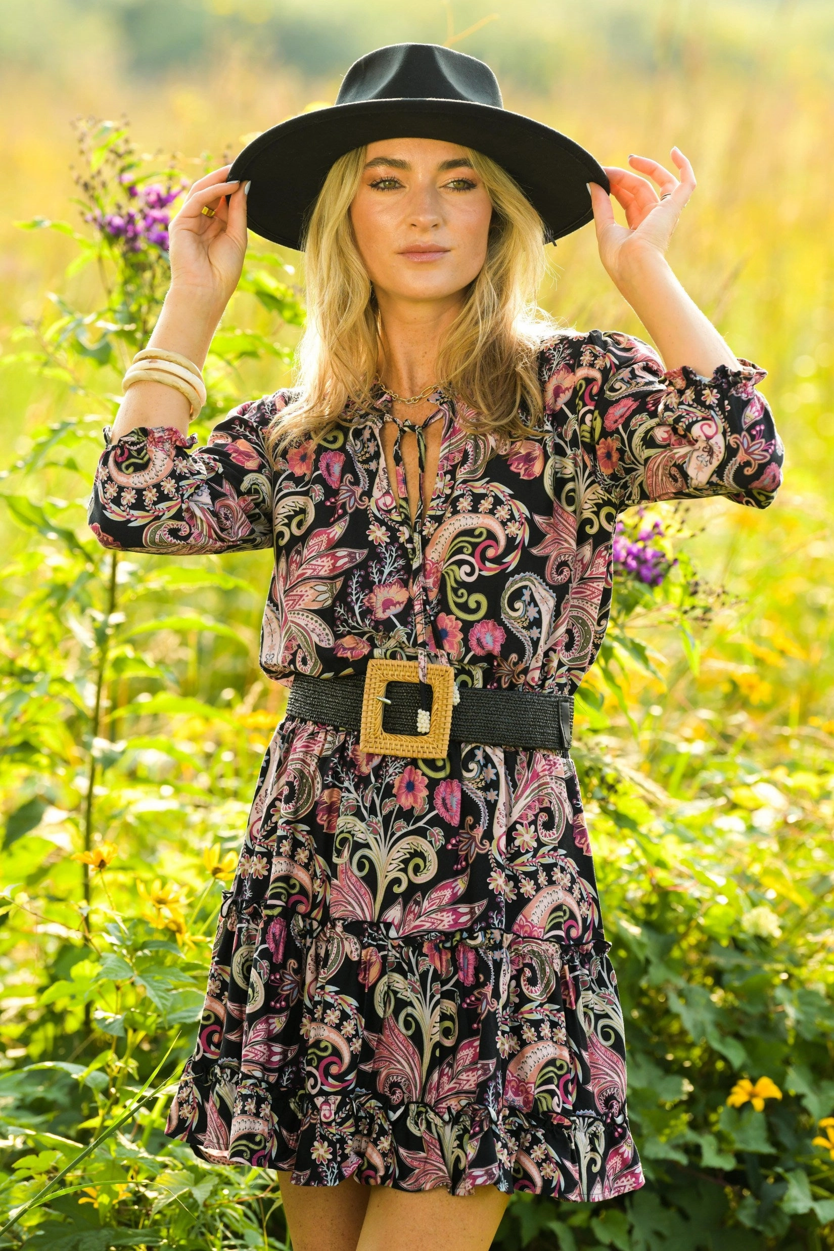 Ibiza Dress / Black Paisley Lower Hem Flexible Design