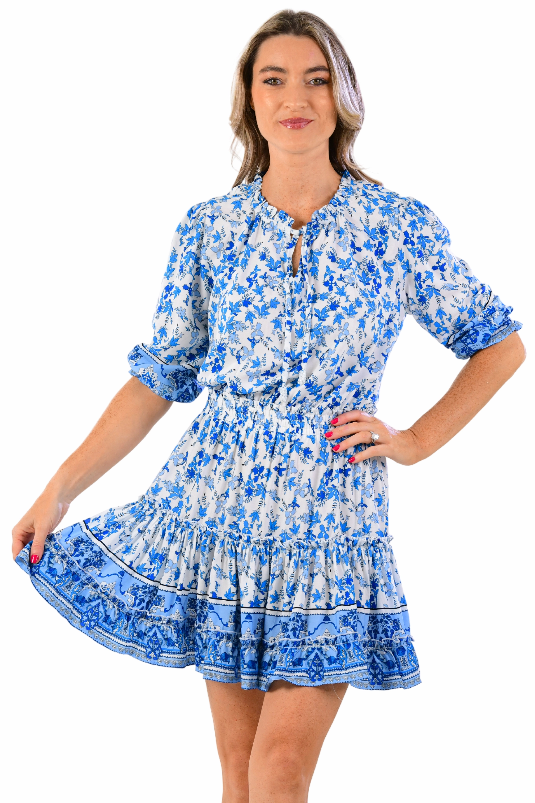 Front-Zip City Mood Ibiza Dress / Cobalt Floral