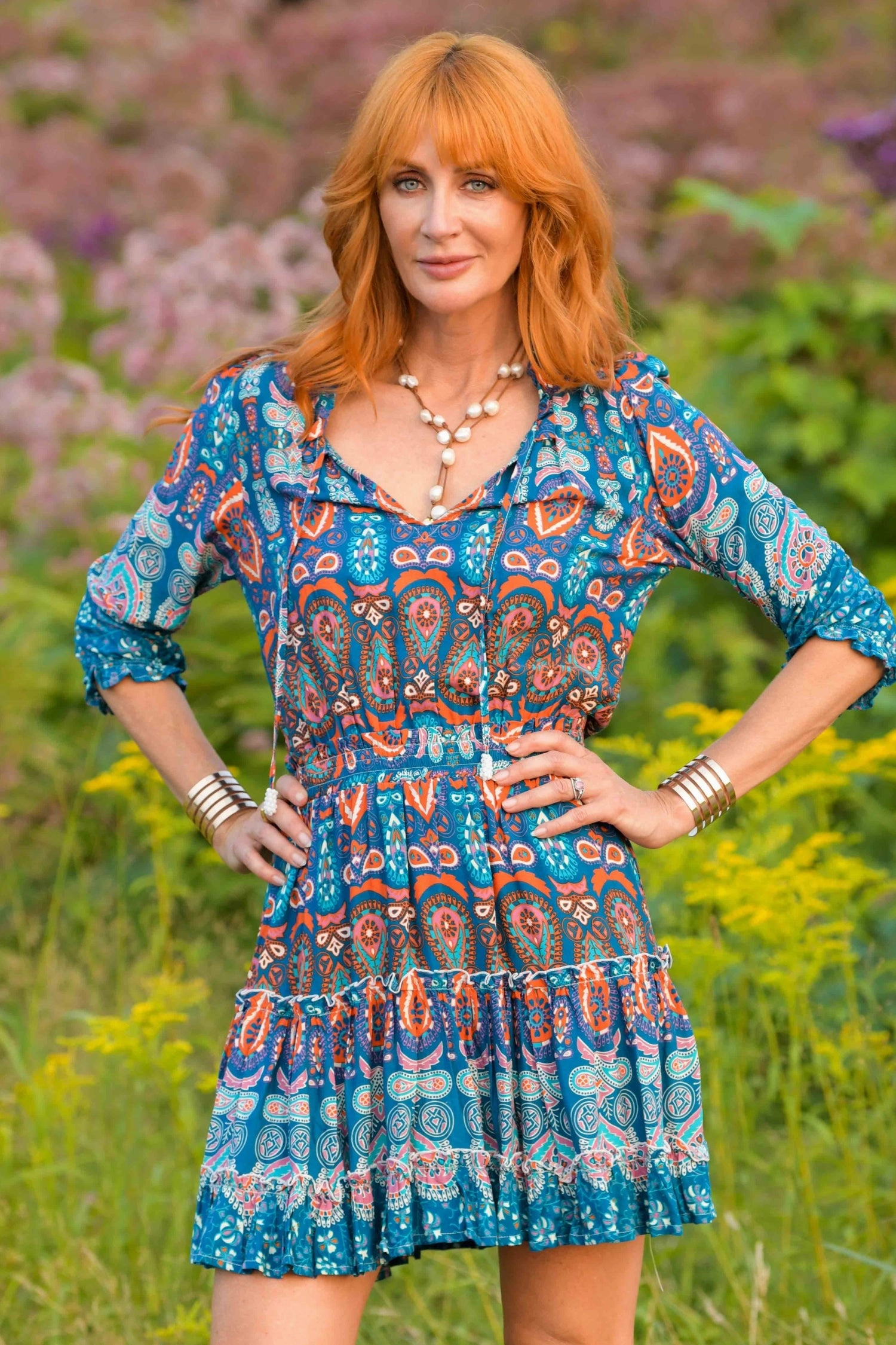 Ibiza Dress / Orange Teal Trendy Fit Look Date Nightwear