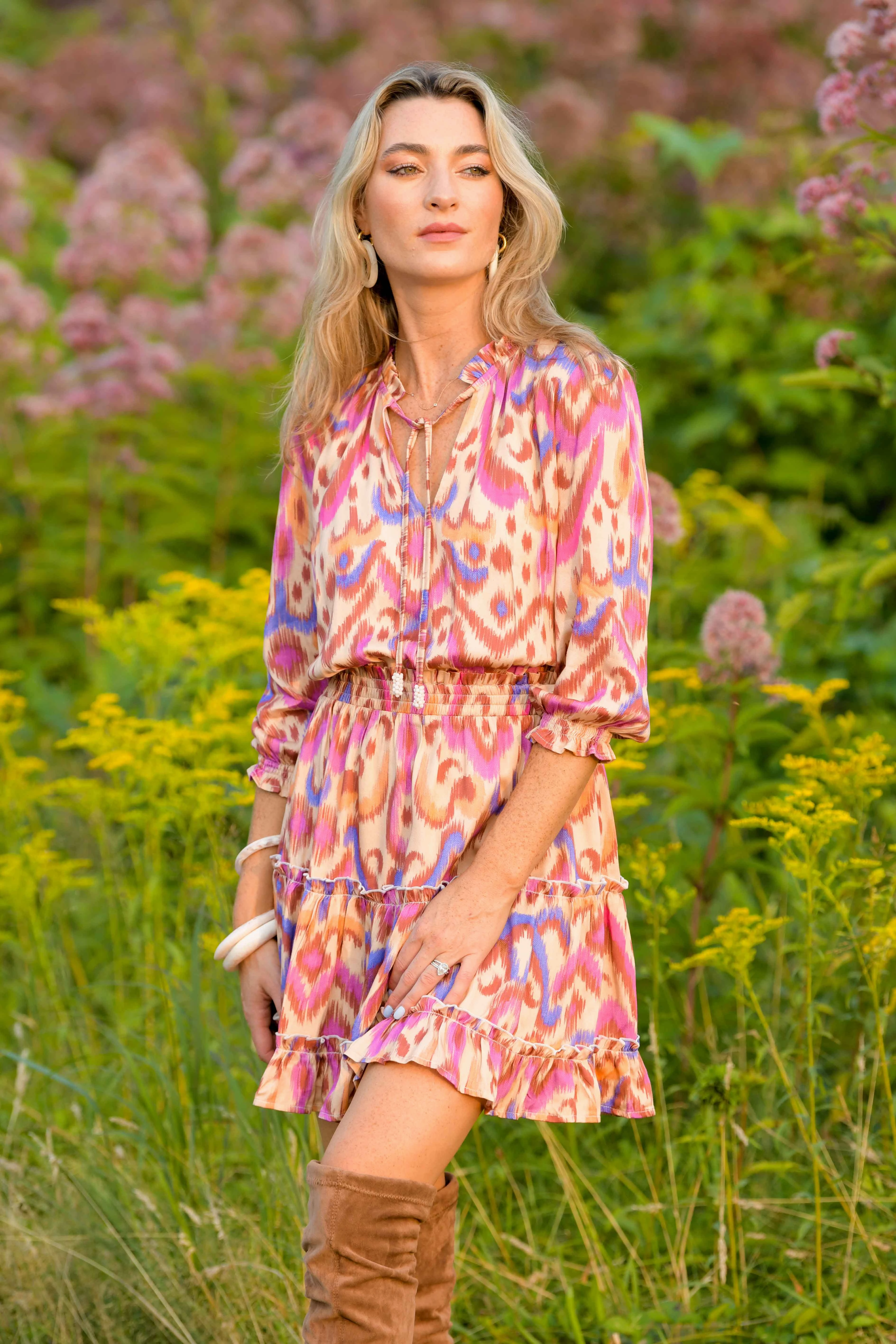 Ibiza Dress / Purple Brown Ikat Summer Ease Cool Elegance