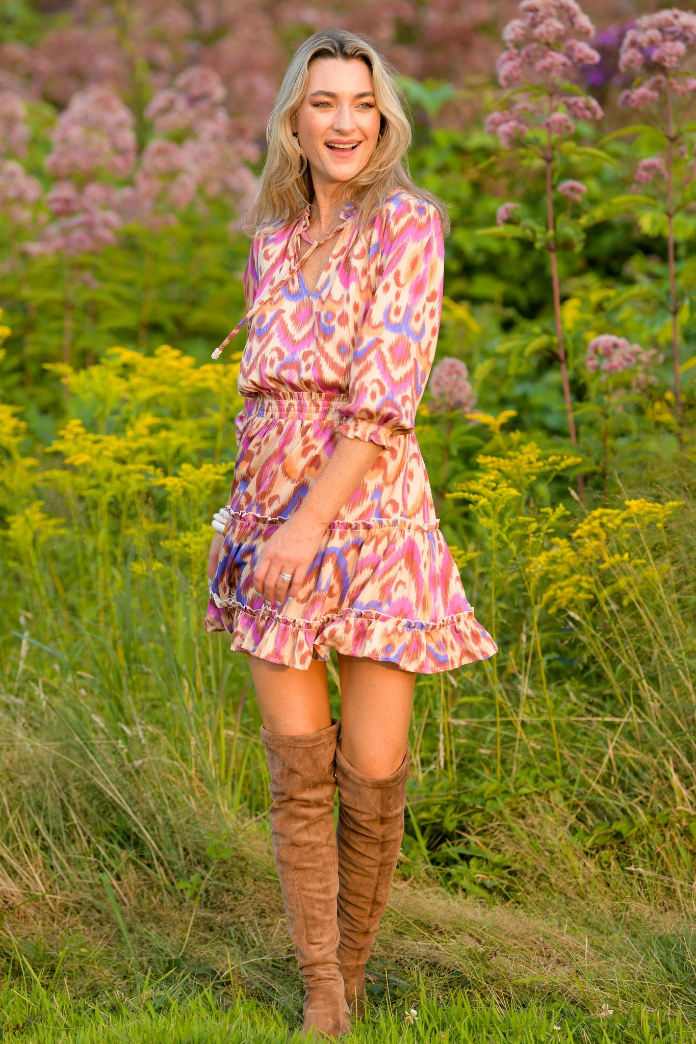 Ibiza Dress / Purple Brown Ikat ComfortFitDesign