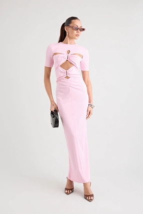 Feminine off-the-shoulder gown Slim Shape Florence Dress Pink