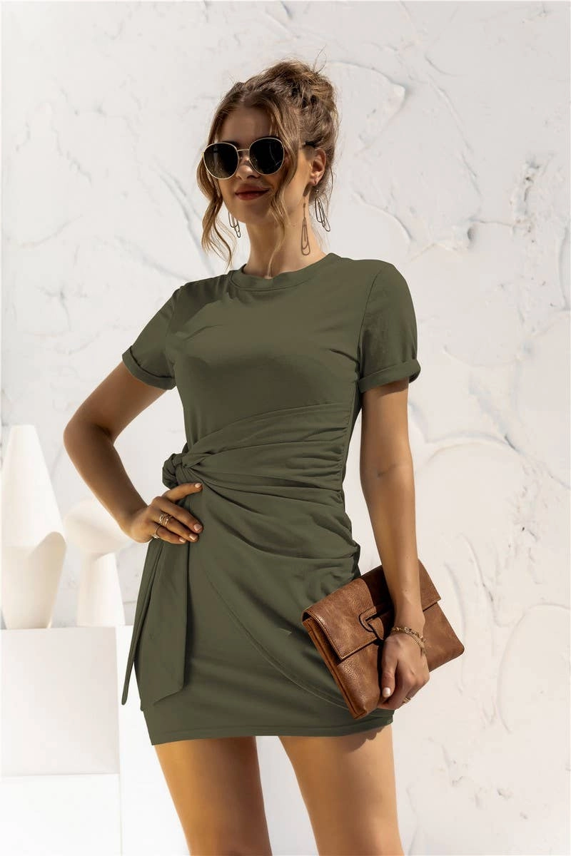 Feminine Fit DESIGN SENSE LACE UP SHORT SLEEVED DRESS_CWDSD2628