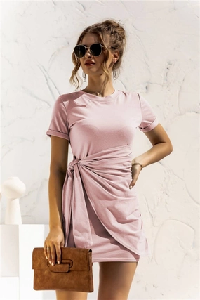 DESIGN SENSE LACE UP SHORT SLEEVED DRESS_CWDSD2628 Casual Style Wear