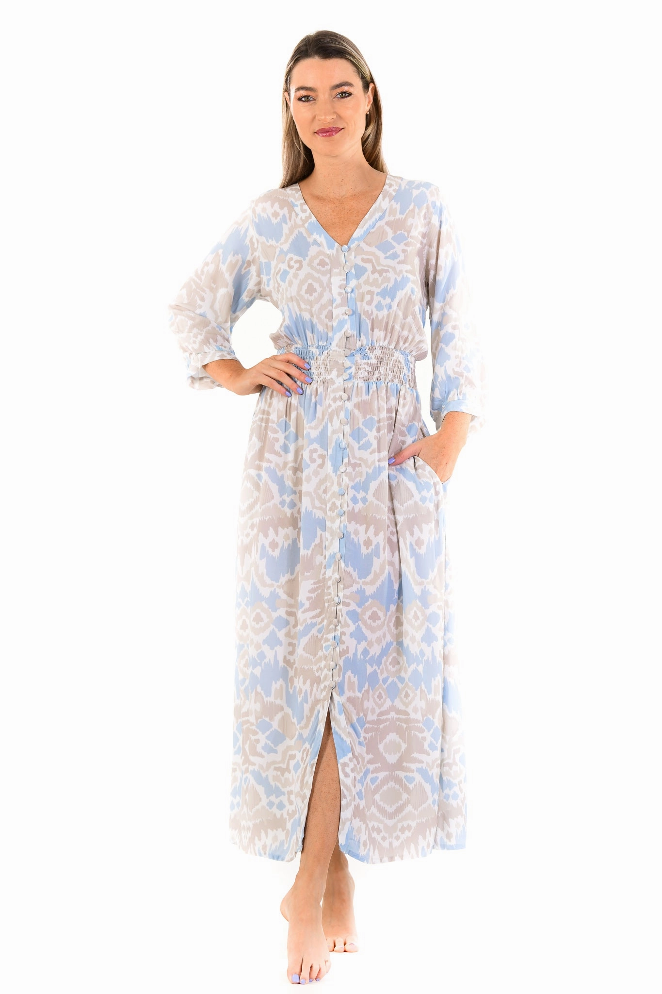 Kelsey Dress Long / Sand and Sea Ikat Poised Vibe Autumn Essential