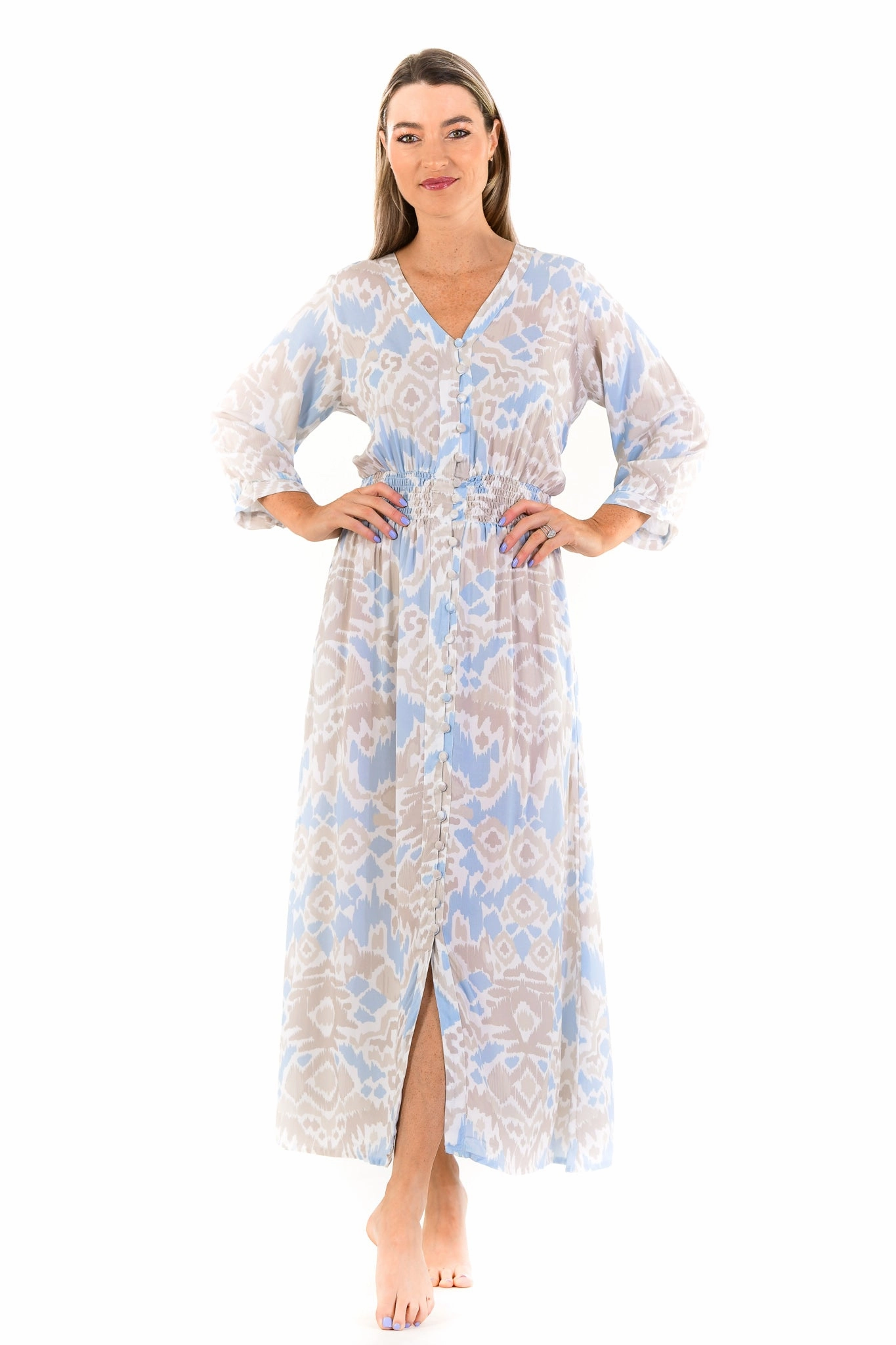 Kelsey Dress Long / Sand and Sea Ikat Effortless Mood Night Appeal