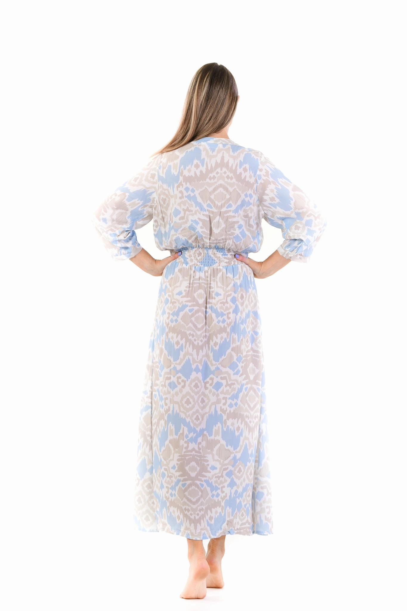 Kelsey Dress Long / Sand and Sea Ikat Bold-Color Texture Soft