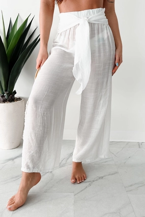 In Full Swing Wide Leg Linen Pants (White) LightweightWeave RecyclablePackaging