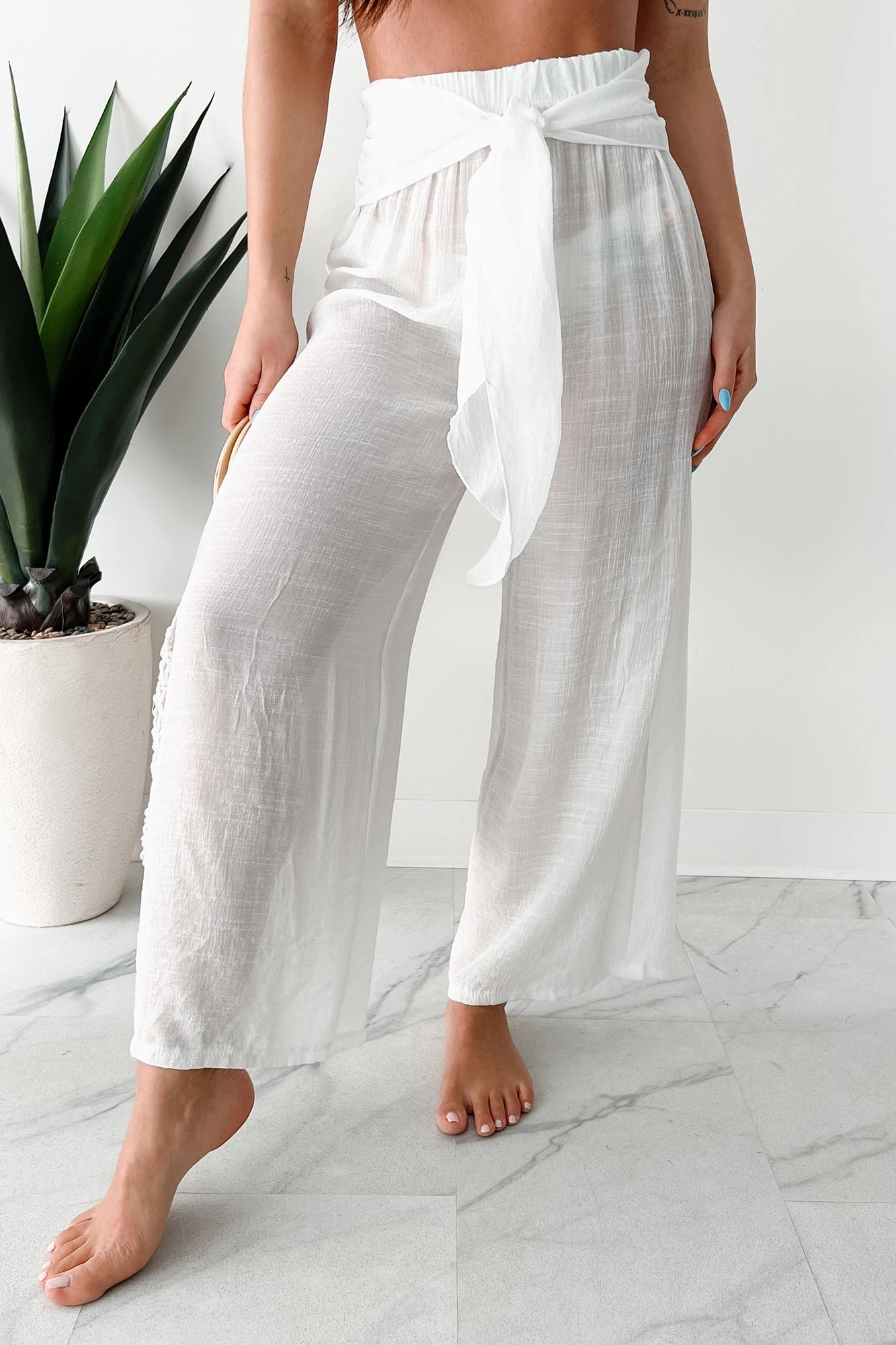 In Full Swing Wide Leg Linen Pants (White) Bootcut shape Boho chic