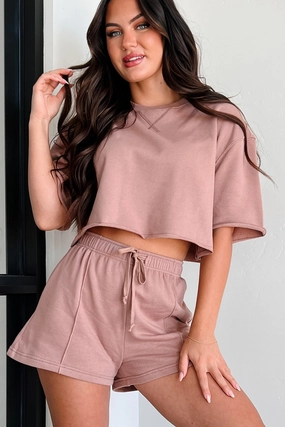 In My Feels Short Sleeve Top (Mocha) Biodegradable Fiber Blend Wrinkle Resistant Weave