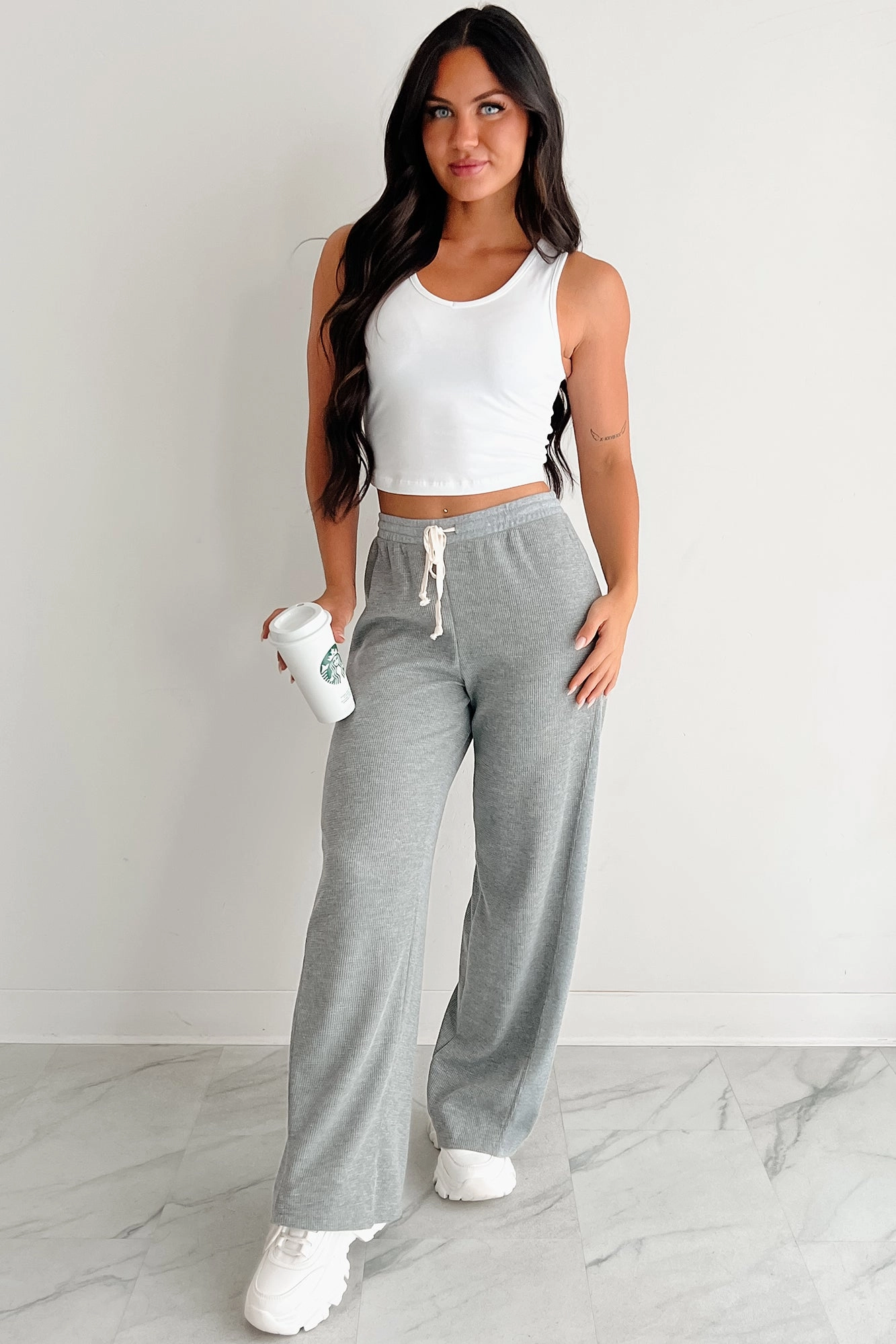 In The Daylight Contrast Tie Waffle Knit Pants (Heather Gray) Multipurpose Design