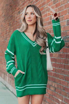 Ventilated Back Panels In This Moment Cable Knit Striped Sweater (Green)