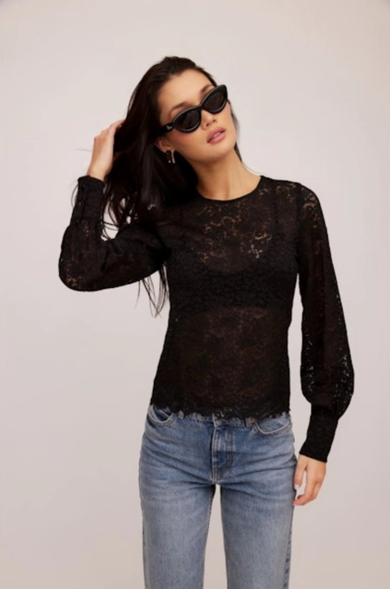 Ina Stretch Lace Top Black Tencel Cotton Hybrid Weave