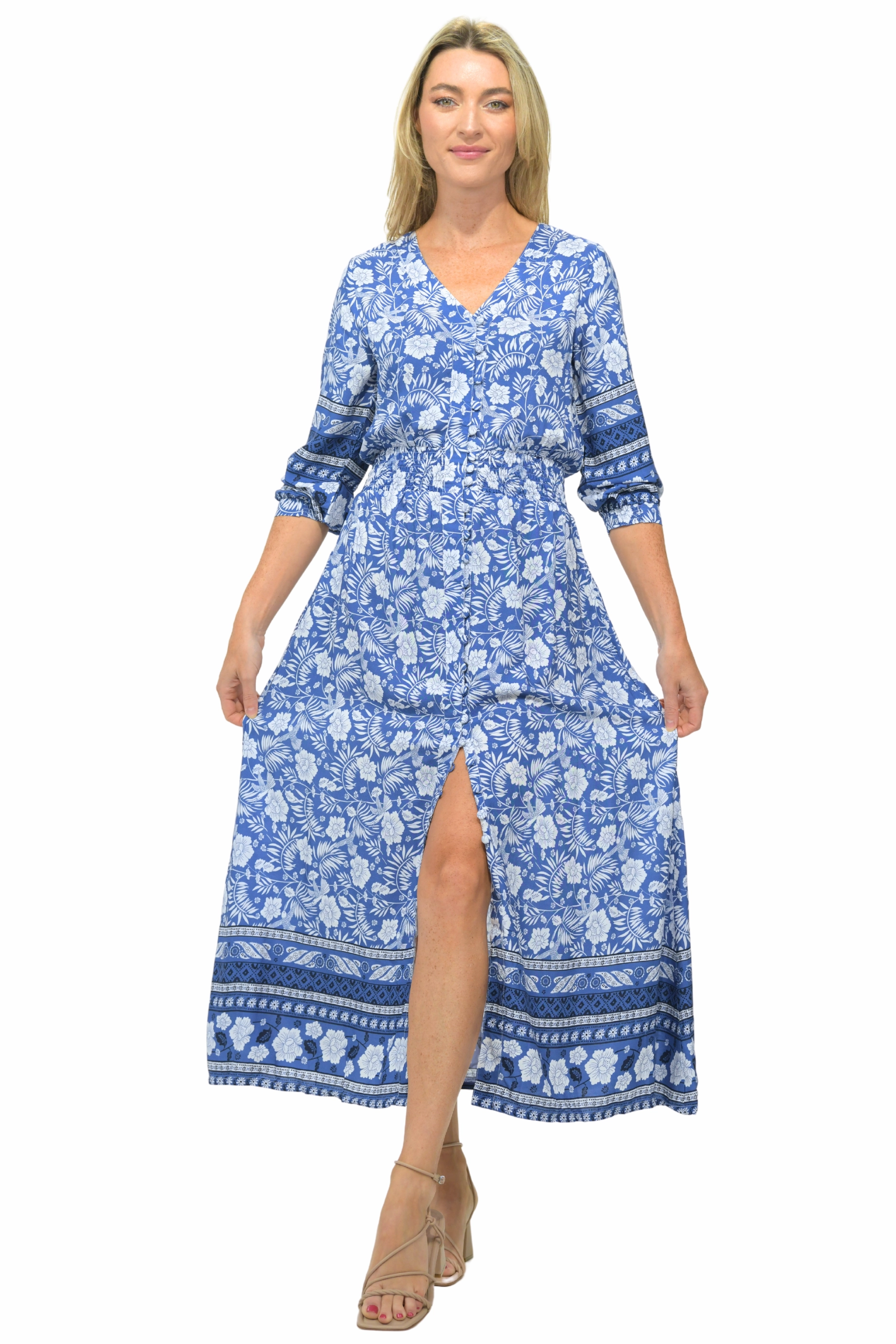 High-Low-Hem Kelsey Dress / Indigo Tropical