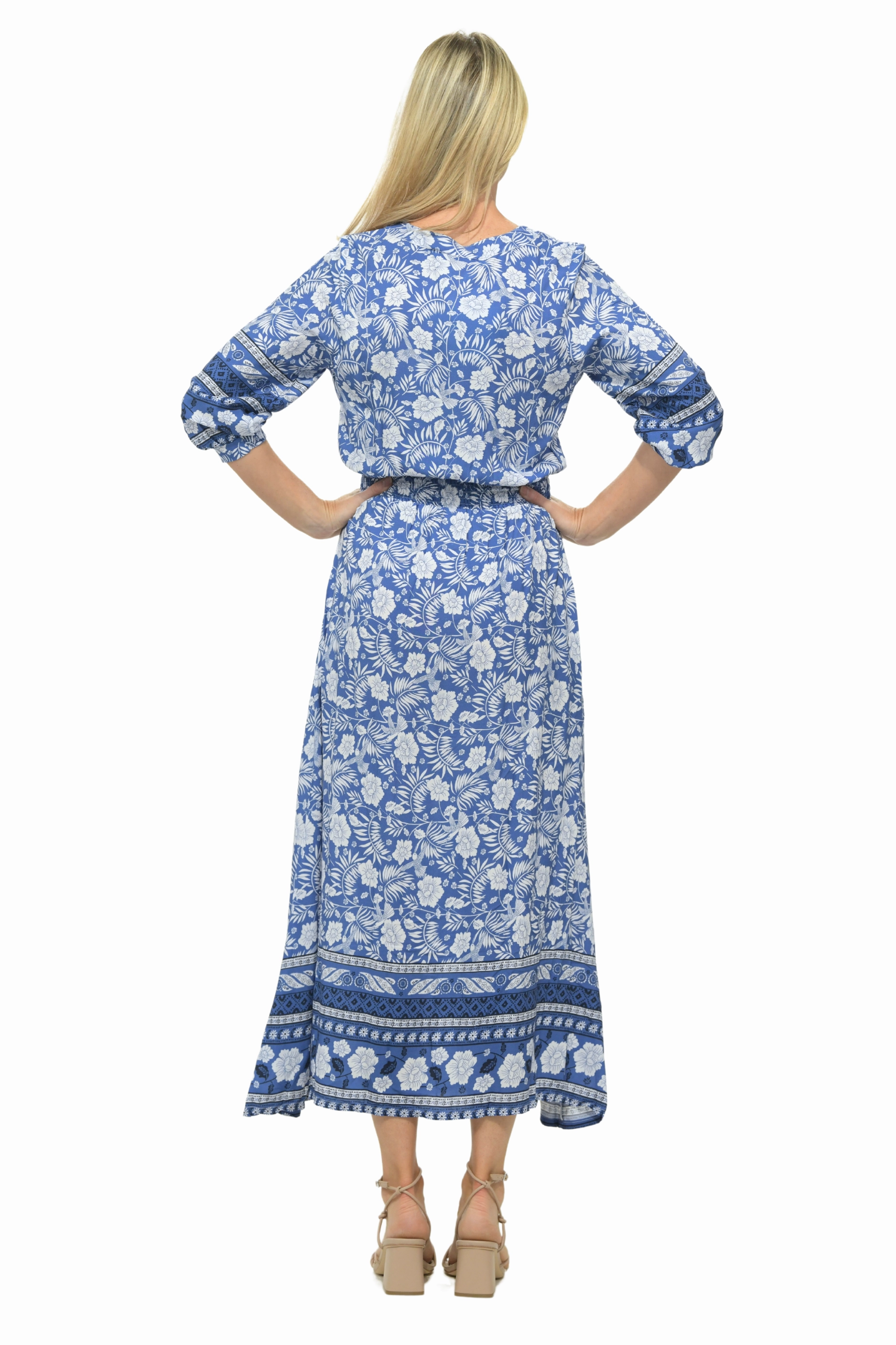 Water-Repellent-Finish Draped-Style Kelsey Dress / Indigo Tropical