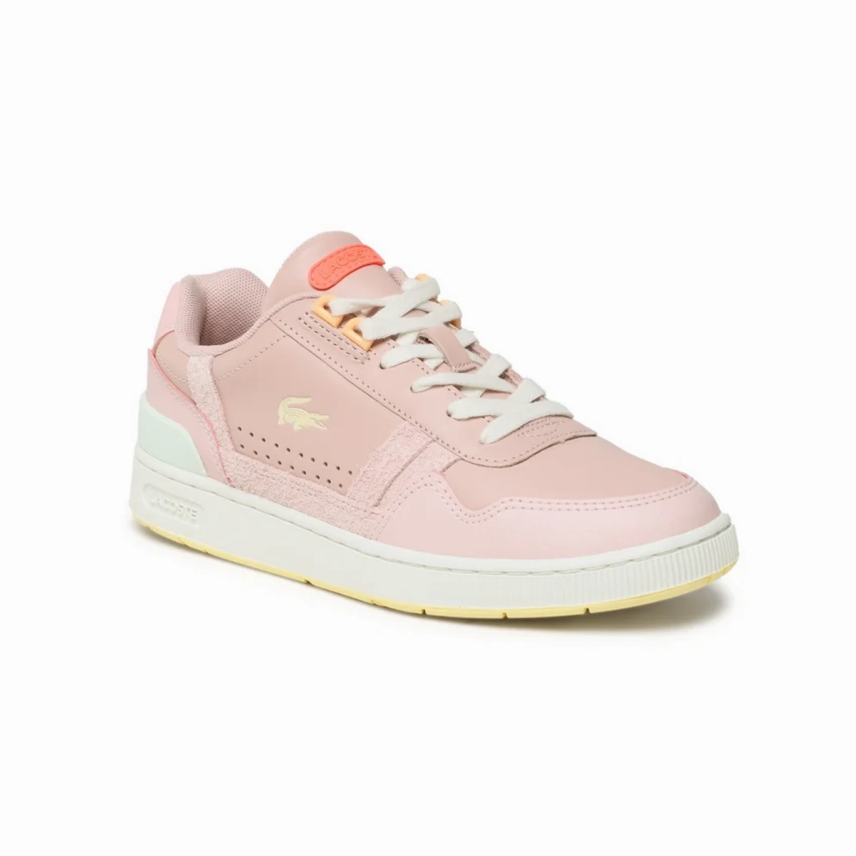 Flex Groove Technology LACOSTE 7-45SFA0067AMY T-CLIP 123 WMN'S (Medium) Light Pink/Light Yellow Leather & Synthetic Lifestyle Shoes