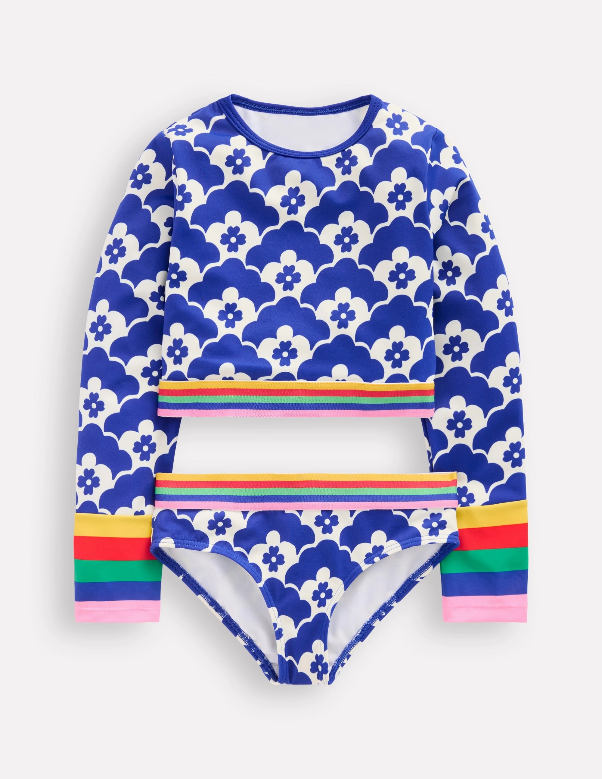 UV Resistant Coating Saltwater Resistant Design Cropped Rash Vest Set-Orion Blue Geo Flower