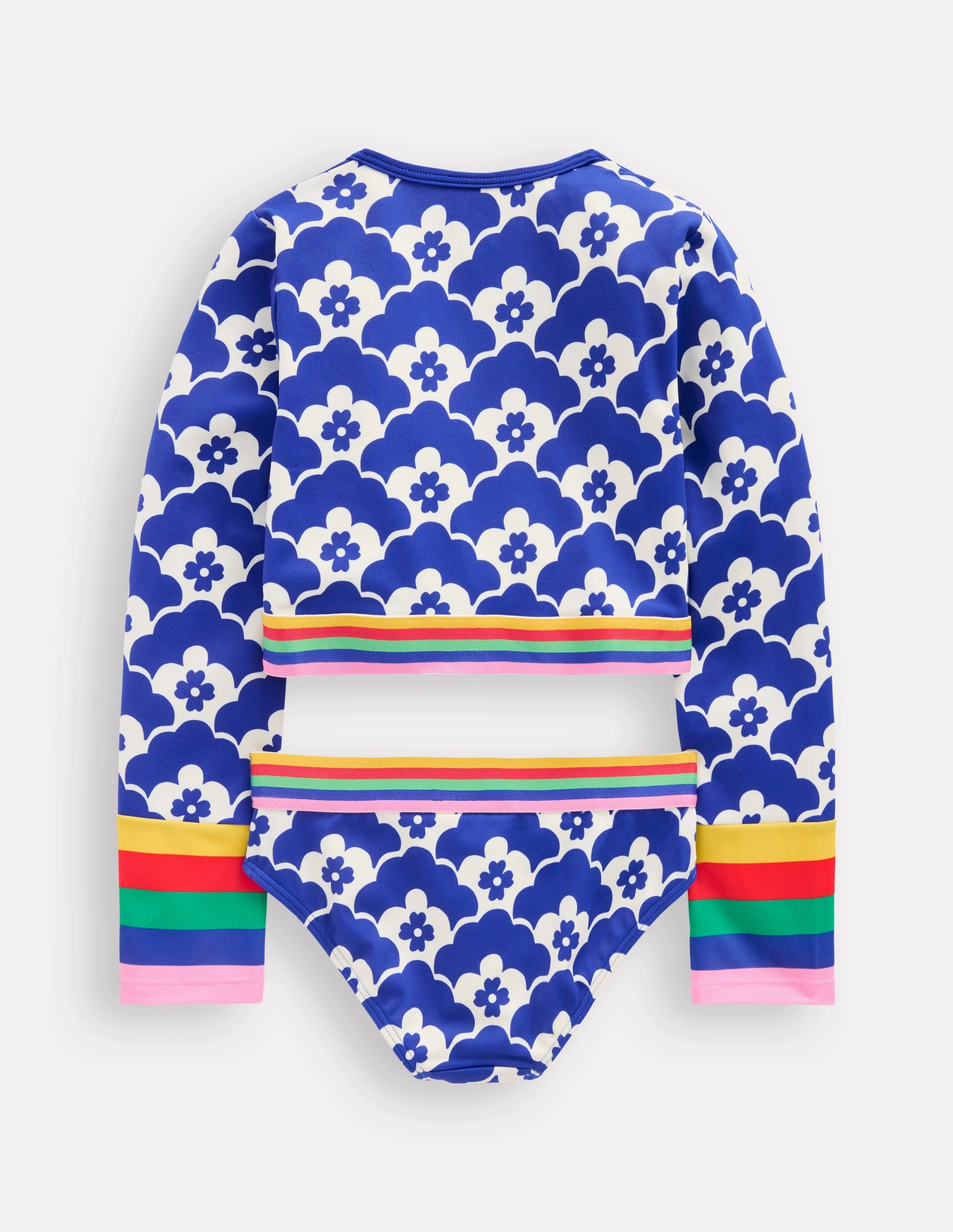 Bold Prints Cropped Rash Vest Set-Orion Blue Geo Flower