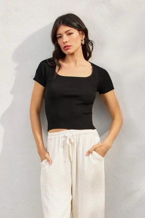 SERENA SQUARE NECK TOP Cozy Cardigan Low Profile Waistband Integration