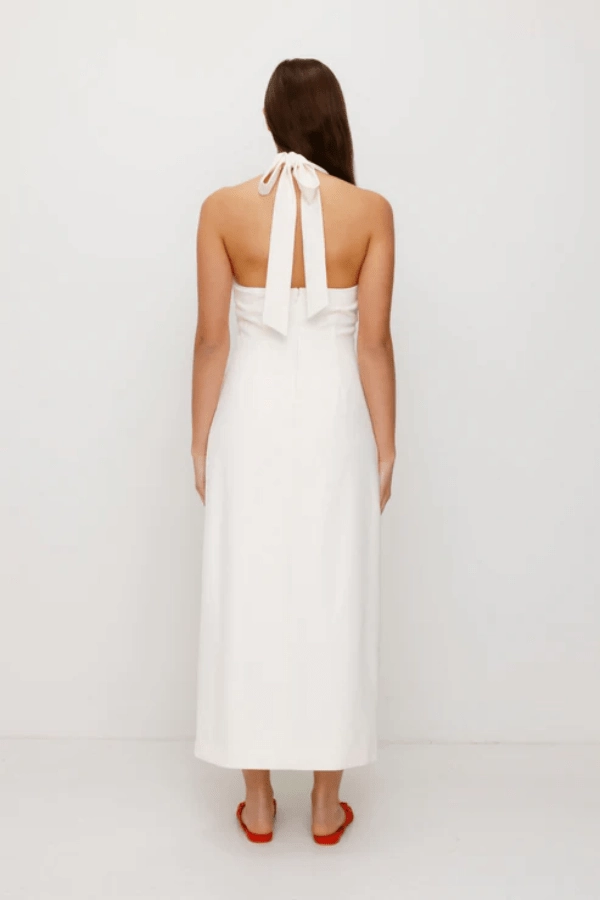 Irida Maxi Dress Ivory Cool Draping Trendy Fit