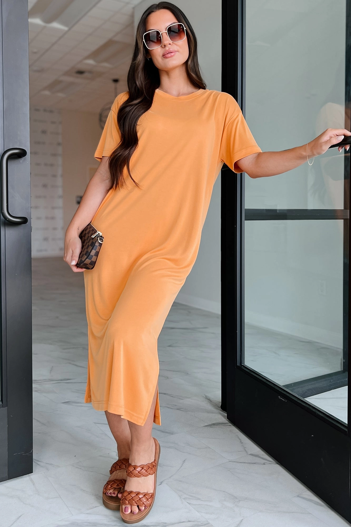 wrap waist Trendy pick Jaylen T-Shirt Midi Dress (Orange)