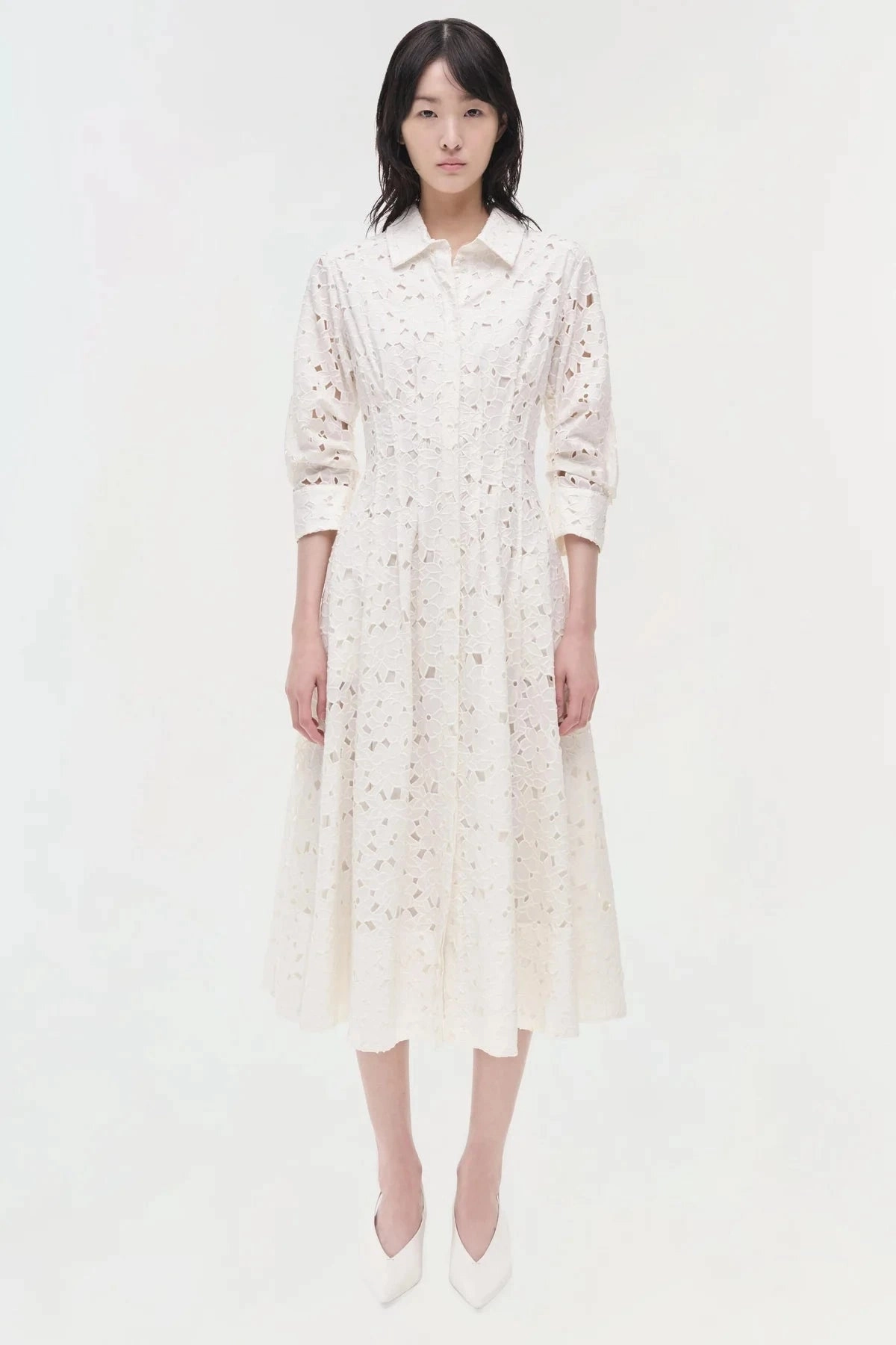 Jazz Embroidered Pintuck Midi Dress White Light Base