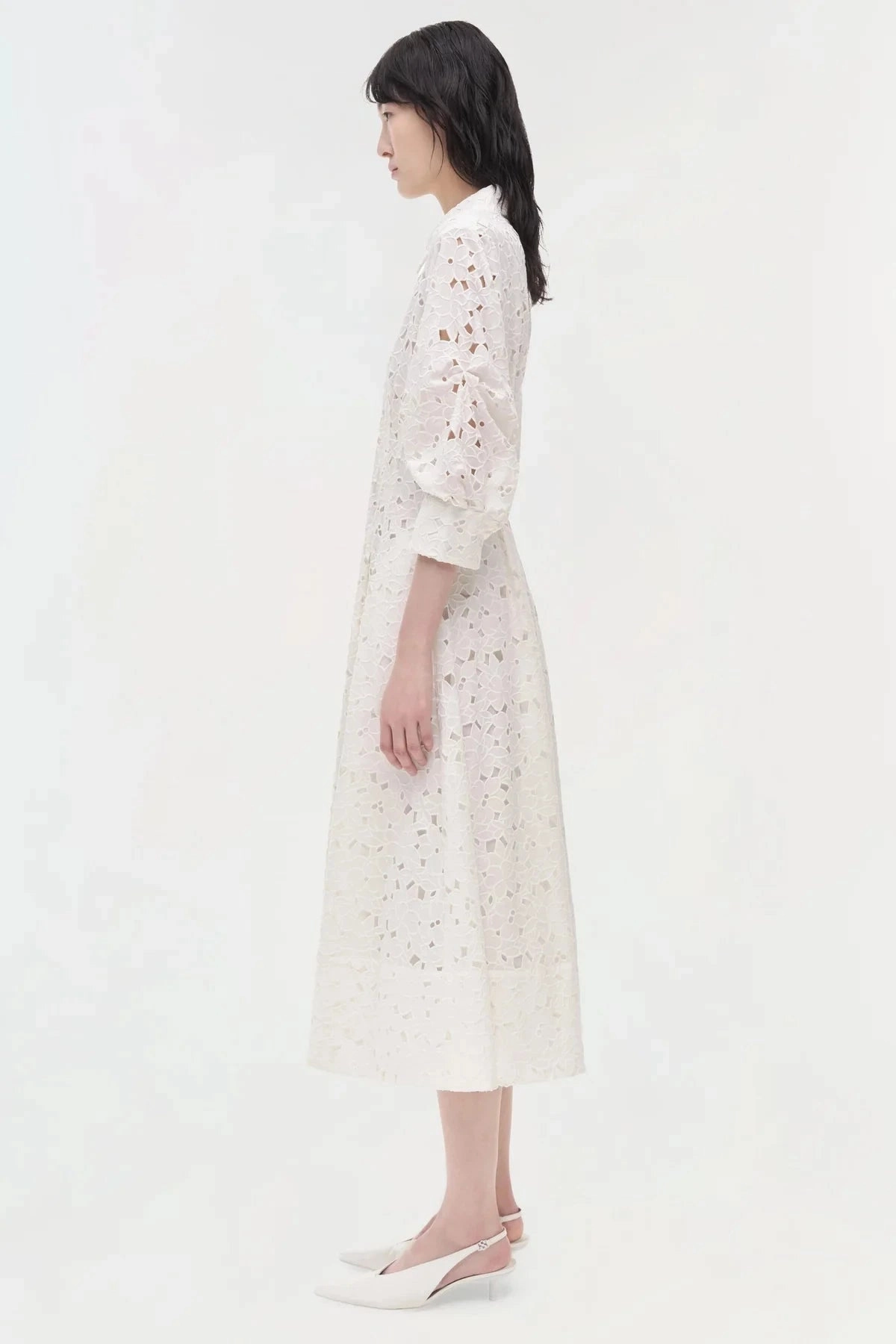 Jazz Embroidered Pintuck Midi Dress White Sleek Tone