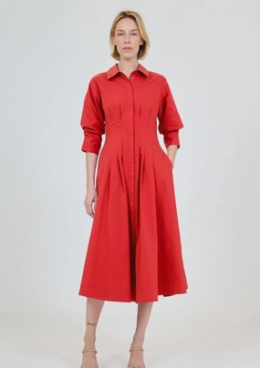 Jazz Pintuck Midi Dress Crimson Timeless Shape Smart Look