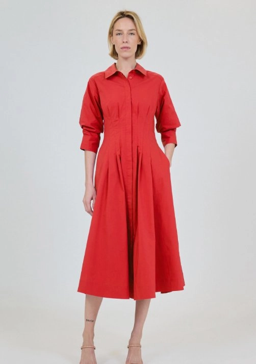 Jazz Pintuck Midi Dress Crimson Timeless Shape Smart Look