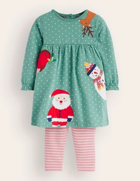 Jersey Dress and Legging Set-Eucalyptus Pin Spot / Blush Party Night Minimal Vacation