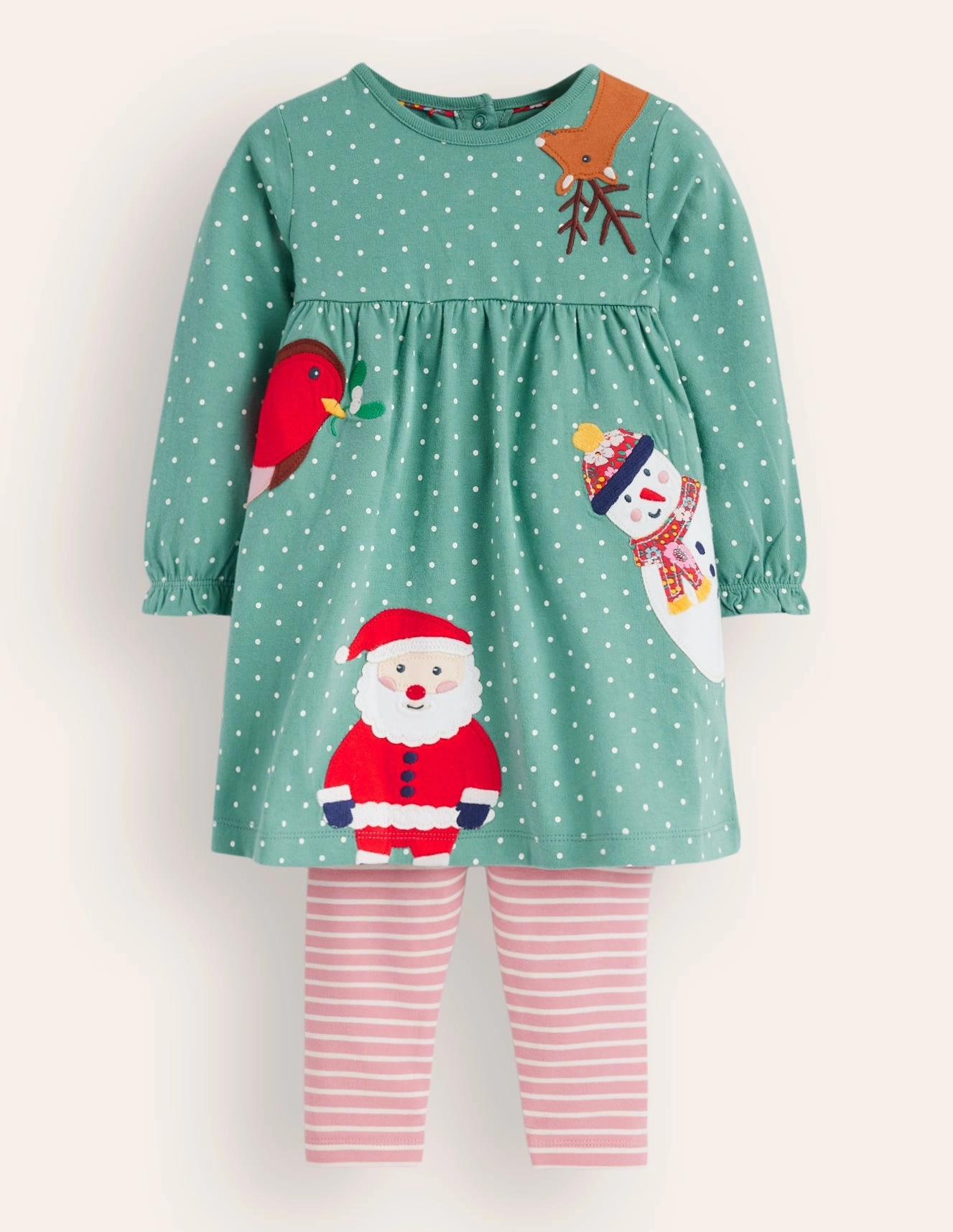 Jersey Dress and Legging Set-Eucalyptus Pin Spot / Blush Party Night Minimal Vacation