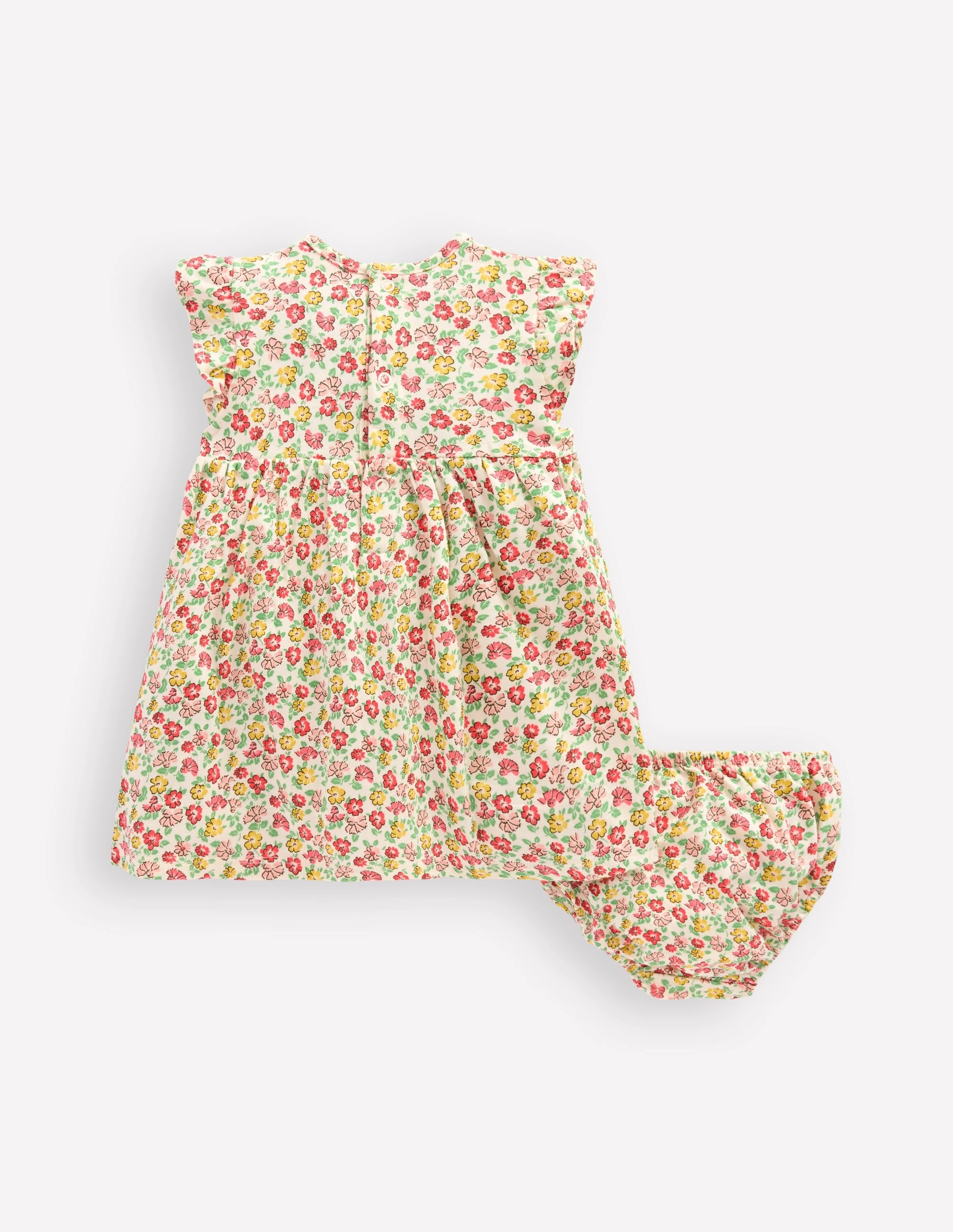 Adjustable-Straps Gentle Stitch Jersey Frill Sleeve Dress-Multi Summer Flowerbed