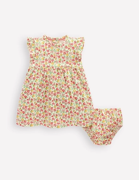 Jersey Frill Sleeve Dress-Multi Summer Flowerbed Lux Look