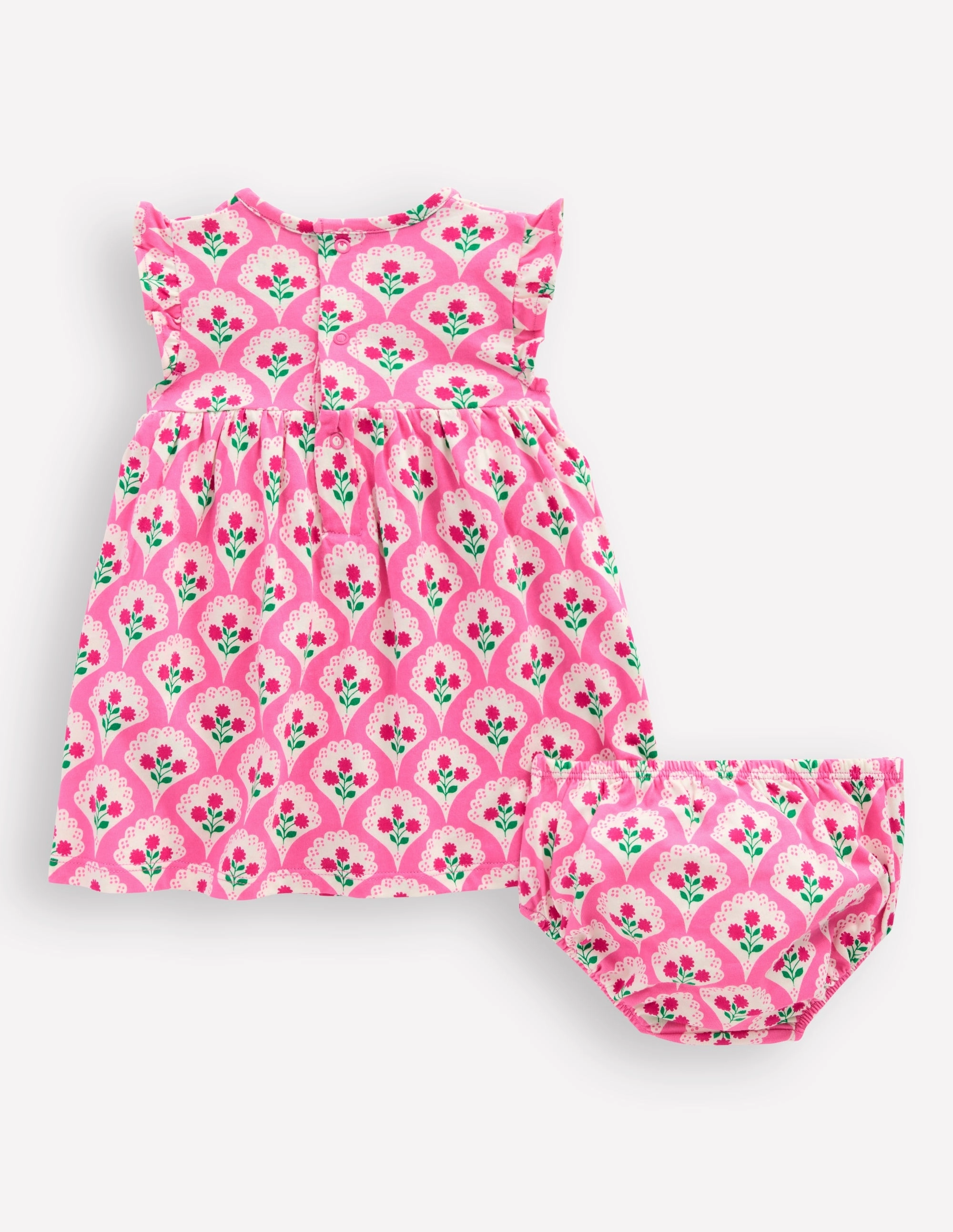 Jersey Frill Sleeve Dress-Pink Rose Woodblock Floral Move Free