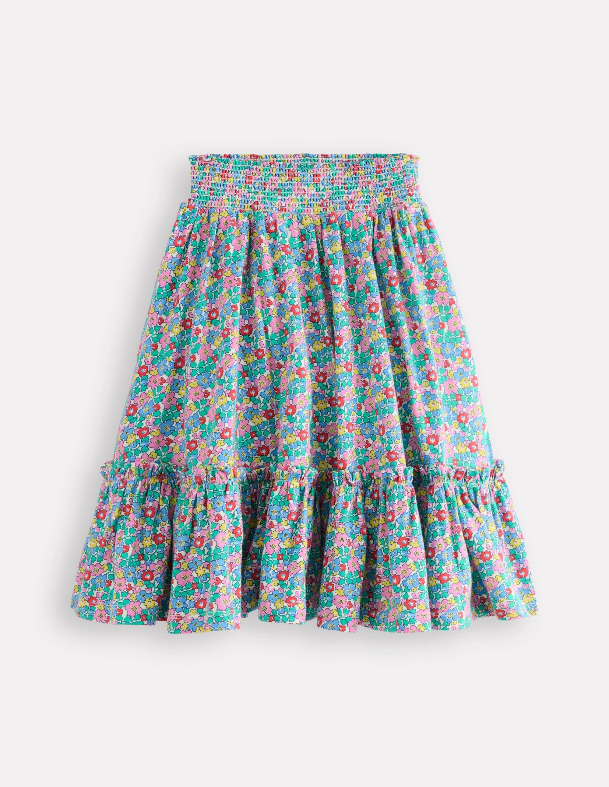 Jersey Midi Skirt-Multi Flowerbed Jewel Tones