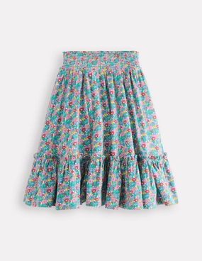 Jersey Midi Skirt-Multi Flowerbed Jewel Tones