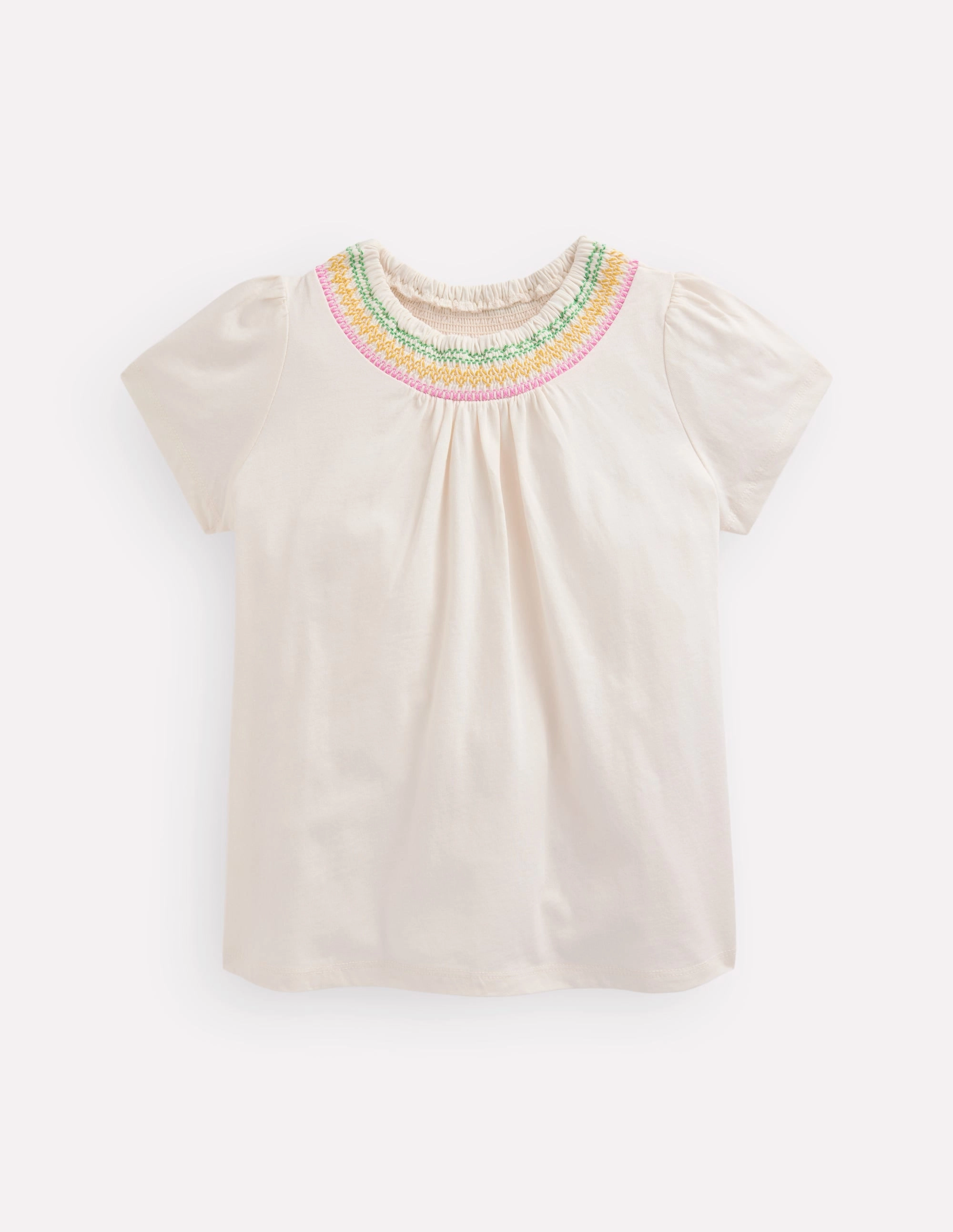 Reinforced Seams Jersey Smocked Top-Soft Ivory
