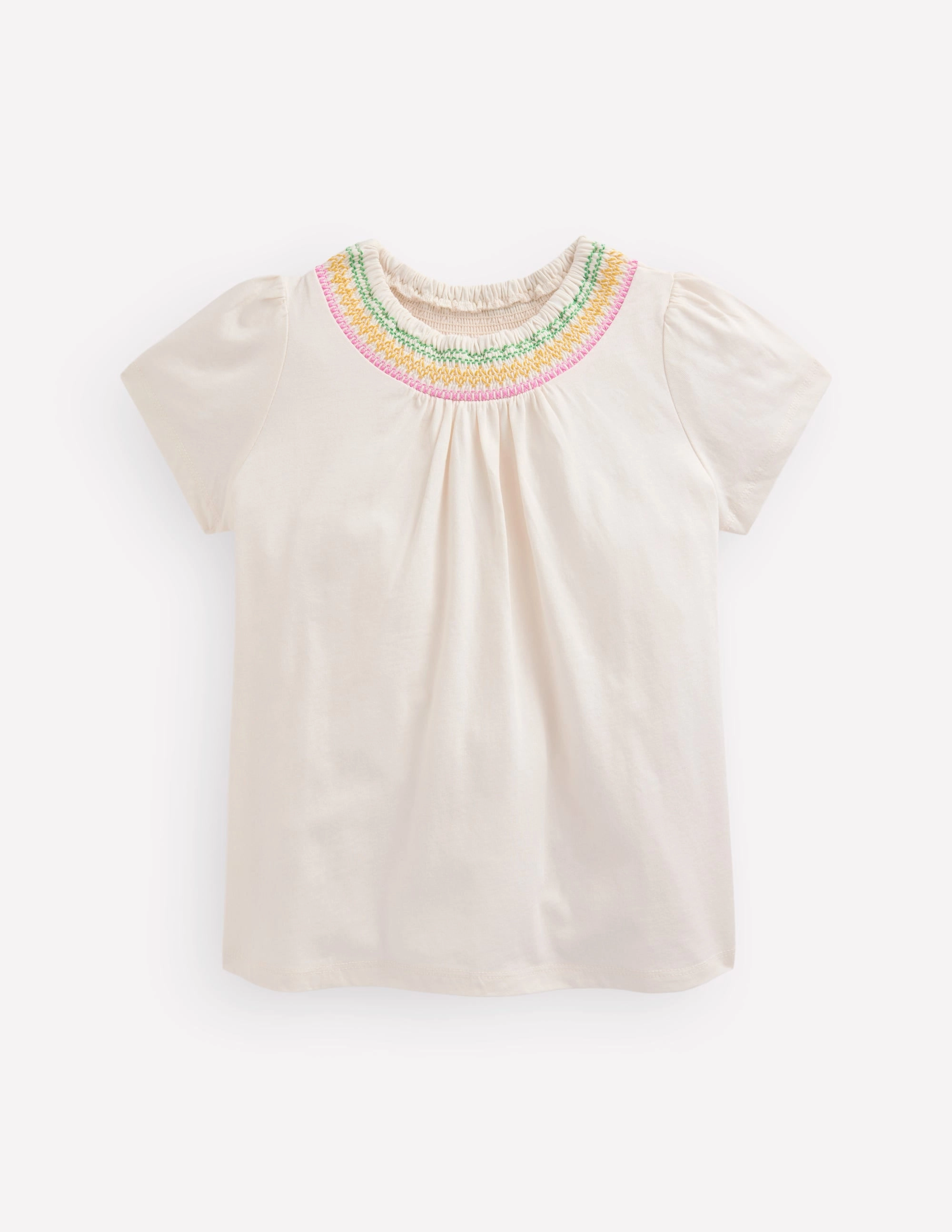 Fun Design Durable Interlock Stitch Jersey Smocked Top-Soft Ivory