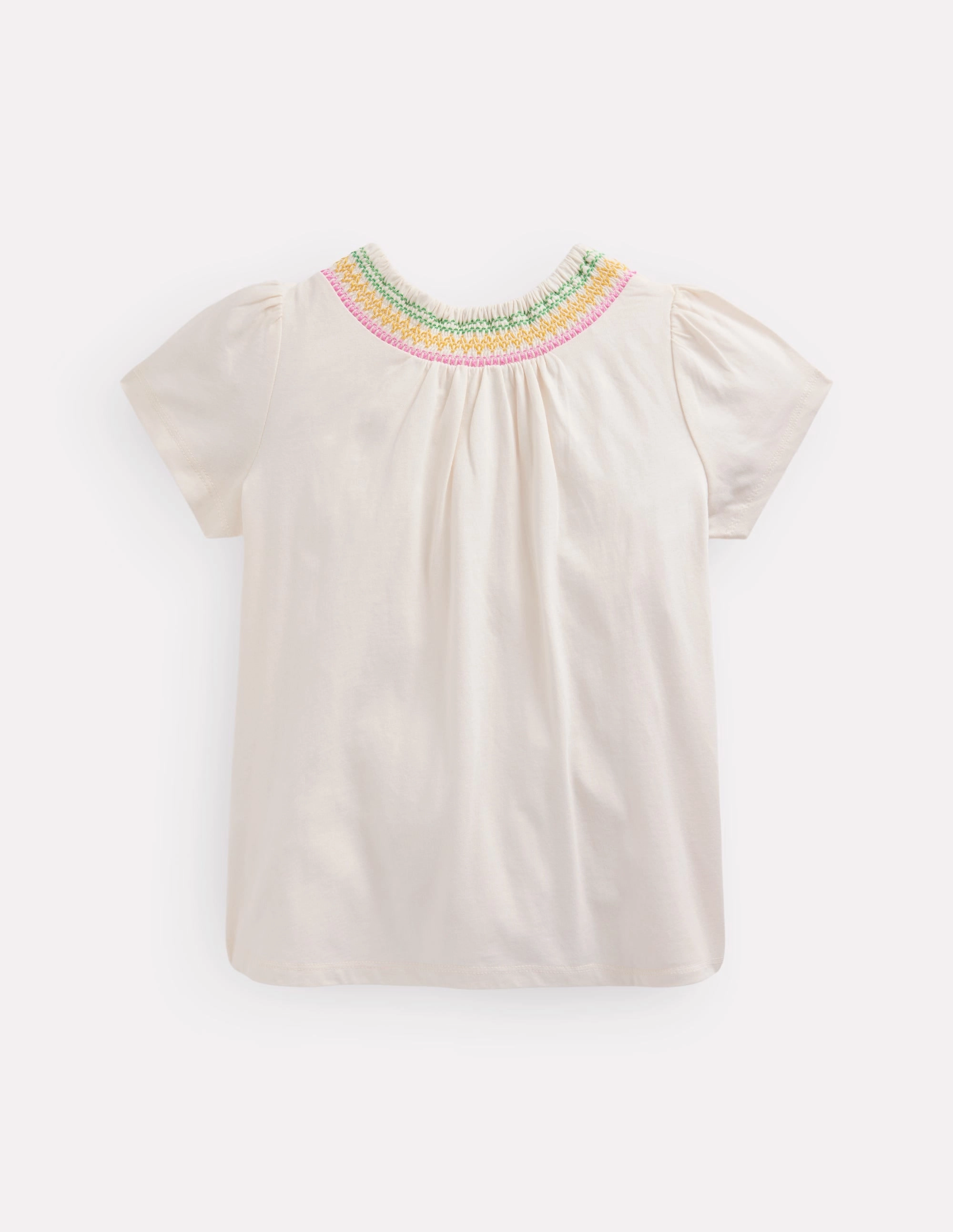 Jersey Smocked Top-Soft Ivory Printed T-shirt