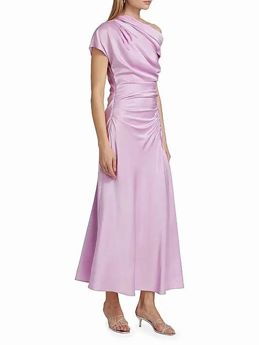 Joanna Asymmetrical Draped Midi Dress Orchid Feminine Details