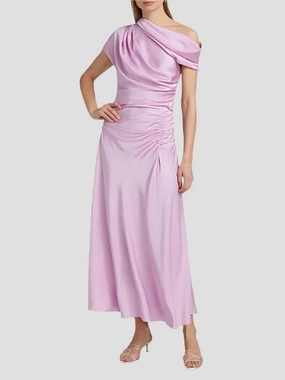 Sustainable-Lining Joanna Asymmetrical Draped Midi Dress Orchid