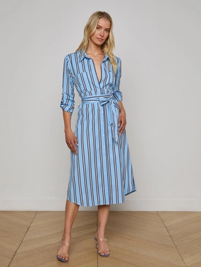 Jubilee Midi Shirtdress Sky Blue/Midnight Stripe Versatile Touch Studio Style