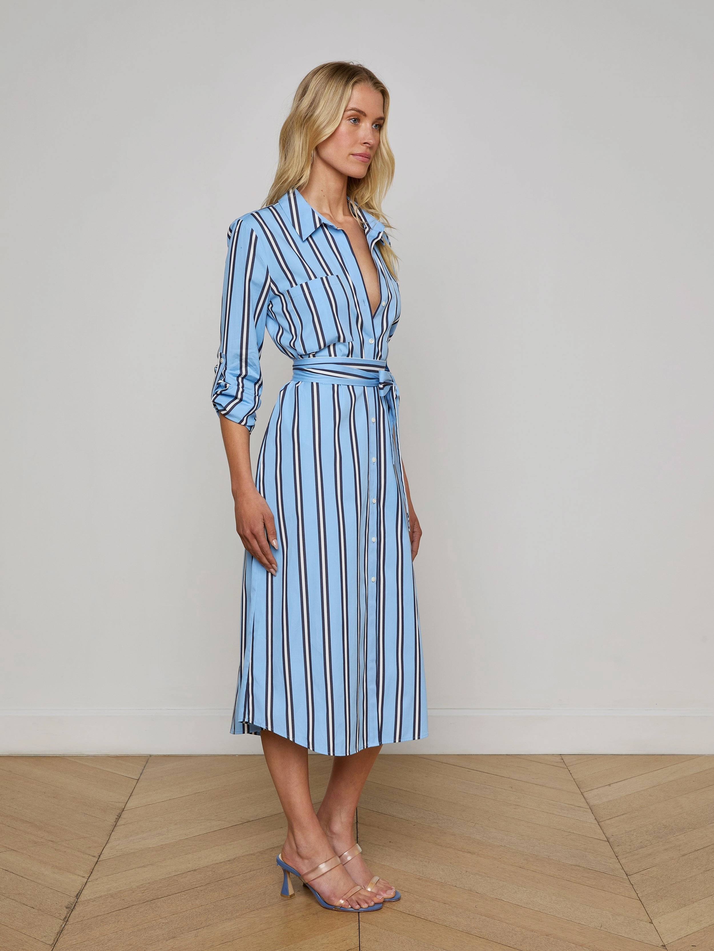 Jubilee Midi Shirtdress Sky Blue/Midnight Stripe Modern Twist Blue Sky