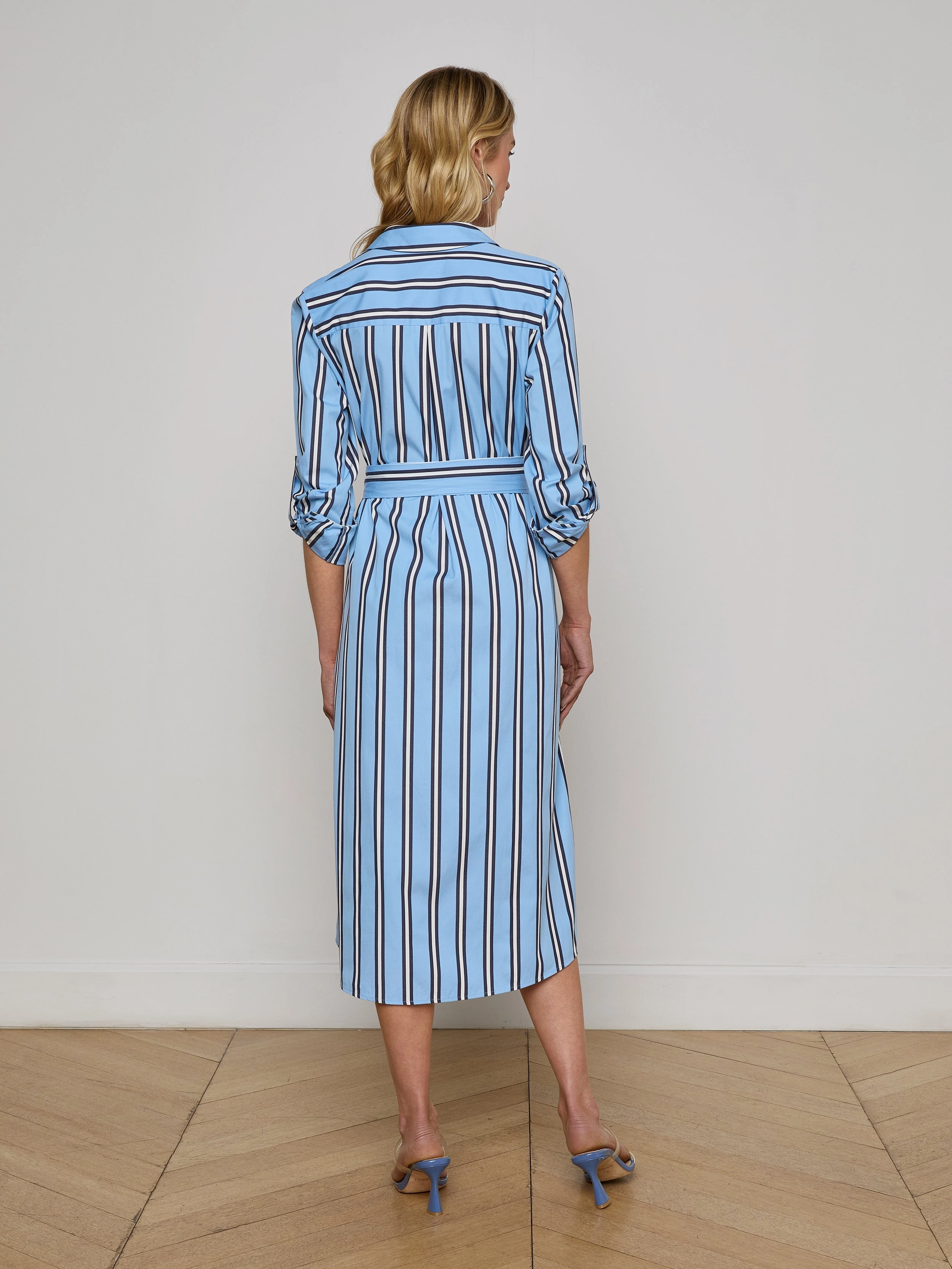 Comfortable Silhouette All-Season Comfort Jubilee Midi Shirtdress Sky Blue/Midnight Stripe